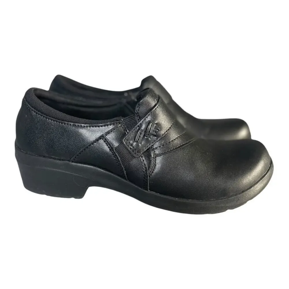 Clarks Women’s Angie Pearl Black Leather Slip On Loafers Size-10M